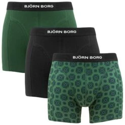 BJØRN BORG Björn Borg Premium Cotton Stretch 3-pack Boxers Print Groen & Zwart