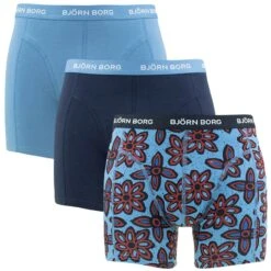 BJØRN BORG Björn Borg Cotton Stretch 3-pack Boxers Leafs Blauw & Zwart