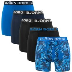 BJØRN BORG Björn Borg Performance 5-pack Boxers Leafs Blauw & Zwart