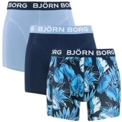 BJØRN BORG Björn Borg Cotton Stretch 3-pack Boxers Leaf Print Blauw