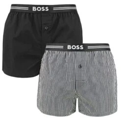 Hugo Boss BOSS 2-pack Wijde Boxershorts Print Zwart