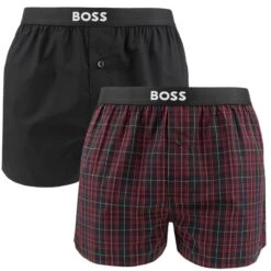 Hugo Boss BOSS 2-pack Wijde Boxershorts Check Zwart 627