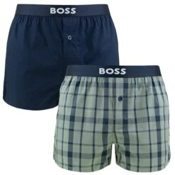 Hugo Boss BOSS 2-pack Wijde Boxershorts Print Blocks Groen & Blauw
