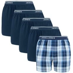 Jack & Jones 5-pack Wijde Boxershorts Brent Check Blauw