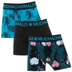 Muchachomalo Jongens 3-pack Boxers Flowers Zwart & Blauw