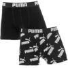 PUMA Jongens 2-pack Boxers AOP Logo Zwart