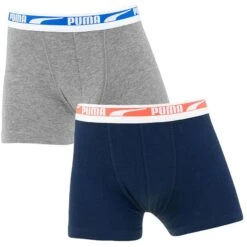 PUMA Jongens 2-pack Boxers Multi Logo Blauw & Grijs