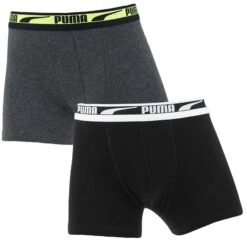PUMA Jongens 2-pack Boxers Multi Logo Zwart & Grijs