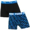 PUMA Jongens 2-pack Boxers Formstrip Print Blauw & Zwart