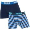 PUMA Jongens 2-pack Boxers Printed Stripes Blauw & Wit